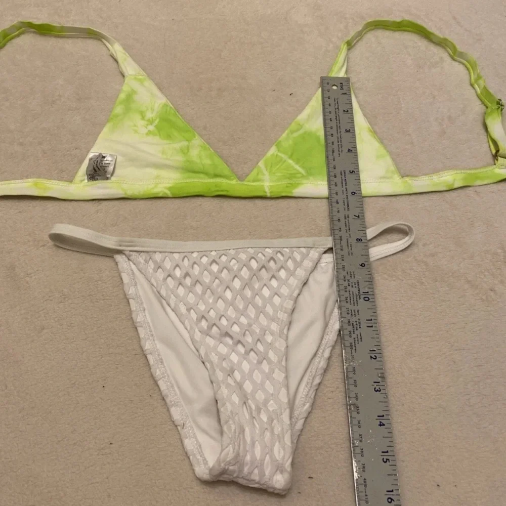 Tie Dye White and Neon Lime Green Bikini Set